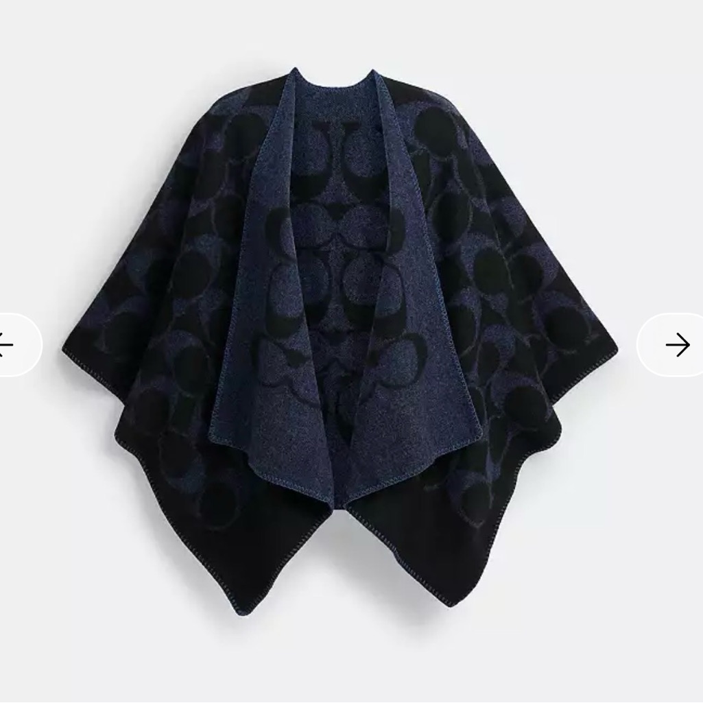 Nwt Coach Maxi Signature Cap Poncho Black And Midnight Navy Os